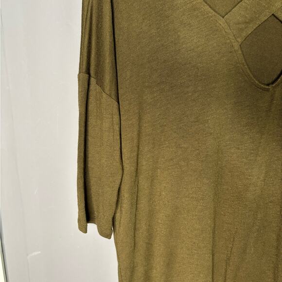 Express Olive Green Dolman Sleeve Top Criss Cross Cutout Modal Blend Size Small - Picture 4 of 7